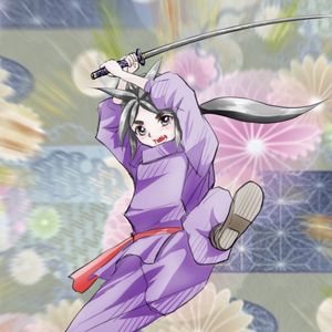 Preview wallpaper girl, movement, jump, katana, anime