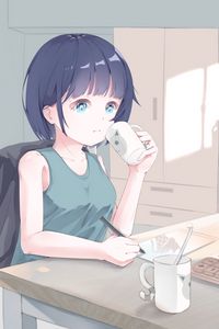 Preview wallpaper girl, mug, artist, anime