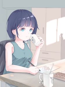 Preview wallpaper girl, mug, artist, anime