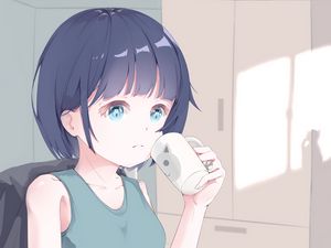 Preview wallpaper girl, mug, artist, anime