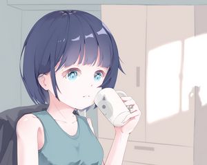 Preview wallpaper girl, mug, artist, anime