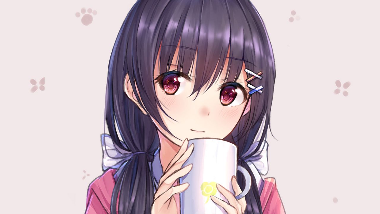 Wallpaper girl, mug, glance, anime