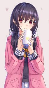 Preview wallpaper girl, mug, glance, anime