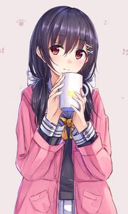 Preview wallpaper girl, mug, glance, anime