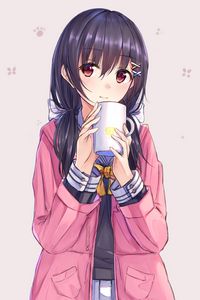 Preview wallpaper girl, mug, glance, anime