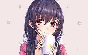 Preview wallpaper girl, mug, glance, anime