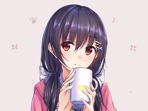 Preview wallpaper girl, mug, glance, anime