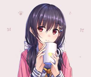 Preview wallpaper girl, mug, glance, anime