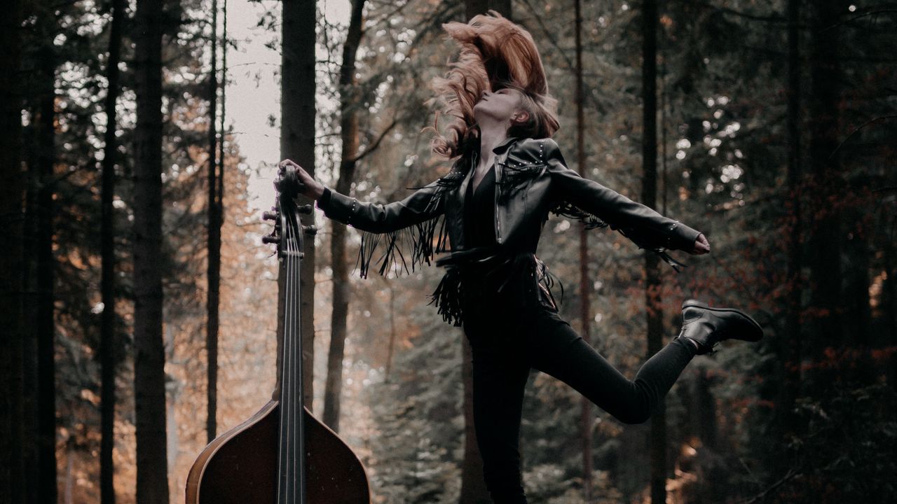 Wallpaper girl, musical instrument, forest
