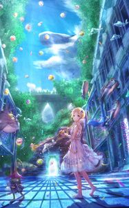 Preview wallpaper girl, musical instrument, underwater world, anime, art