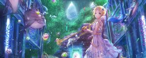 Preview wallpaper girl, musical instrument, underwater world, anime, art