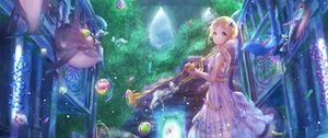 Preview wallpaper girl, musical instrument, underwater world, anime, art