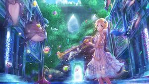 Preview wallpaper girl, musical instrument, underwater world, anime, art