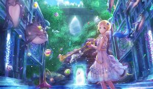 Preview wallpaper girl, musical instrument, underwater world, anime, art