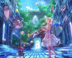 Preview wallpaper girl, musical instrument, underwater world, anime, art