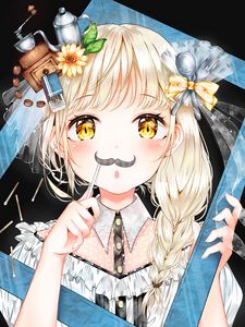 Preview wallpaper girl, mustache, frame, anime, art, funny