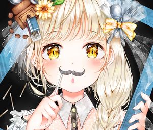 Preview wallpaper girl, mustache, frame, anime, art, funny