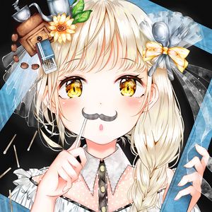 Preview wallpaper girl, mustache, frame, anime, art, funny