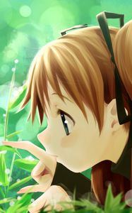 Preview wallpaper girl, nature, butterfly, plants, herbs