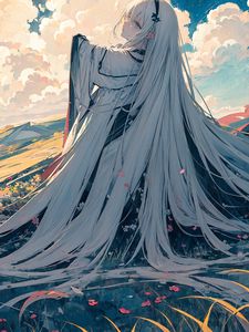 Preview wallpaper girl, nature, clouds, anime, art