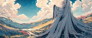 Preview wallpaper girl, nature, clouds, anime, art