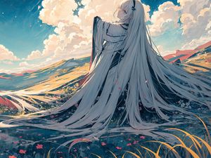 Preview wallpaper girl, nature, clouds, anime, art