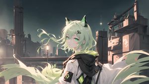 Preview wallpaper girl, neko, anime, green, art