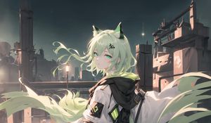 Preview wallpaper girl, neko, anime, green, art