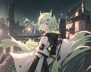 Preview wallpaper girl, neko, anime, green, art