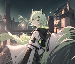Preview wallpaper girl, neko, anime, green, art