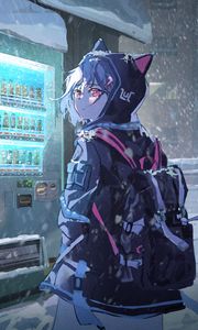 Preview wallpaper girl, neko, backpack, hood, anime