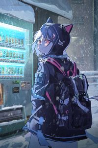 Preview wallpaper girl, neko, backpack, hood, anime