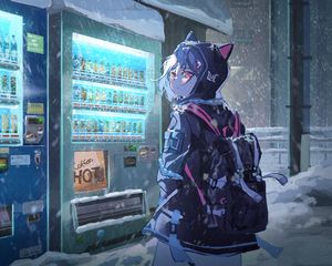 Preview wallpaper girl, neko, backpack, hood, anime
