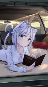 Preview wallpaper girl, neko, book, car, anime
