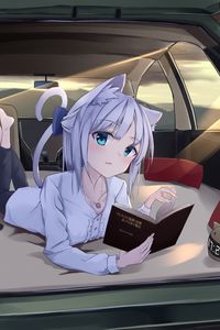 Preview wallpaper girl, neko, book, car, anime