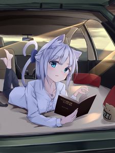 Preview wallpaper girl, neko, book, car, anime