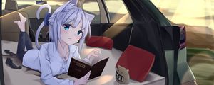 Preview wallpaper girl, neko, book, car, anime