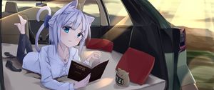 Preview wallpaper girl, neko, book, car, anime