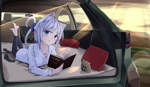 Preview wallpaper girl, neko, book, car, anime