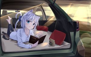 Preview wallpaper girl, neko, book, car, anime
