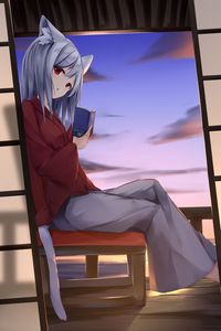Preview wallpaper girl, neko, book, anime