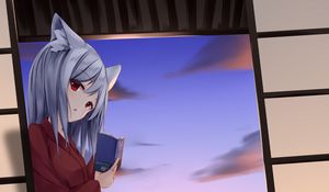 Preview wallpaper girl, neko, book, anime
