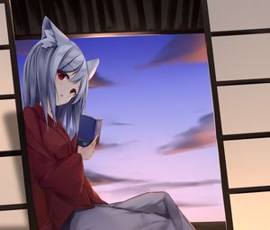 Preview wallpaper girl, neko, book, anime