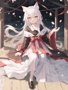 Preview wallpaper girl, neko, bow, petals, anime