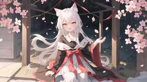 Preview wallpaper girl, neko, bow, petals, anime