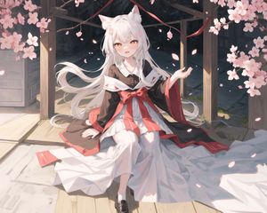 Preview wallpaper girl, neko, bow, petals, anime