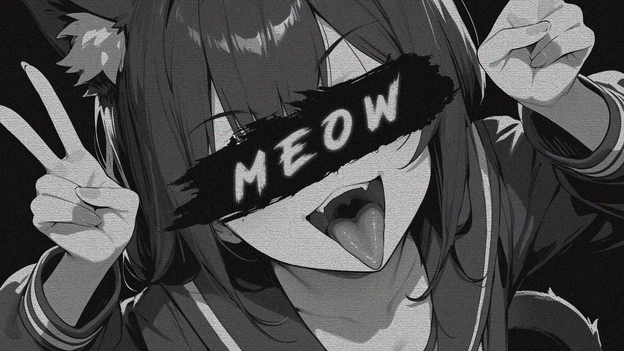 Wallpaper girl, neko, cat, meow, anime, bw