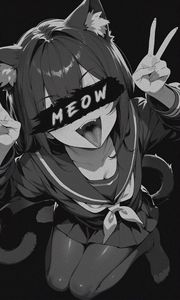 Preview wallpaper girl, neko, cat, meow, anime, bw