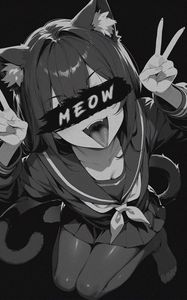 Preview wallpaper girl, neko, cat, meow, anime, bw