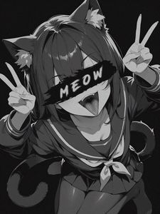 Preview wallpaper girl, neko, cat, meow, anime, bw